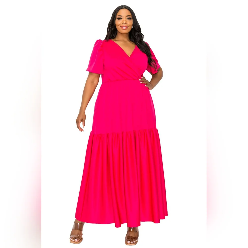 NEW NWOT LIVD Apparel Plus Size Joli Surplice Neck Dress Color Fuchsia Size 3X - Picture 2 of 6